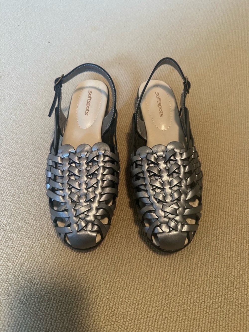 Softspots Women's Metallic Silver Woven Slingback Sandals